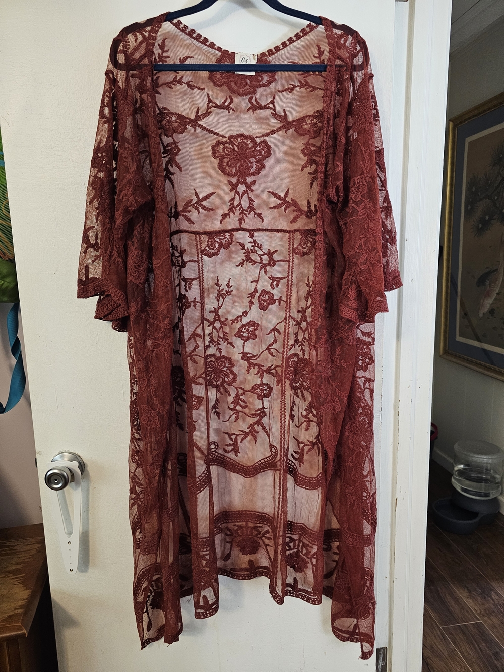 Boho Long Lace Kimono- Burgundy